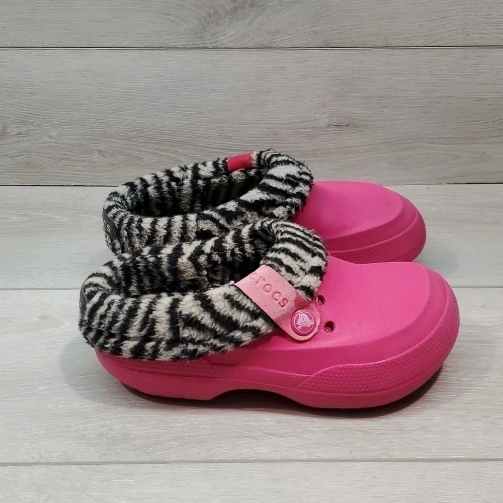 Crocs Juniors Blitzn Girls Barbie Zebra Clogs Insulated lined Slippers  shoes J2